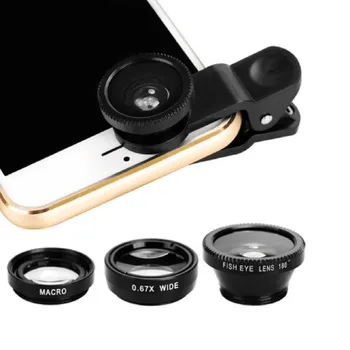3-în-1 cu Unghi Larg Macro, Fisheye Camera Kituri de Telefon Mobil Ochi de Pește Lentile cu Clip 0.67 x pentru iPhone Samsung Toate Telefoanele mobile