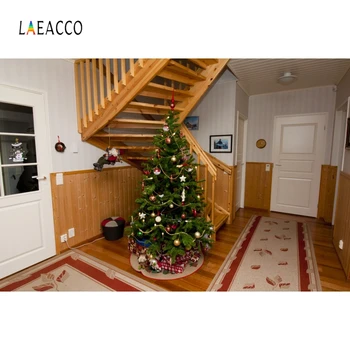 Laeacco Living Scară În Spirală Pom De Crăciun Fundaluri De Fotografie, Fundaluri Foto De Familie De Interior Portret Photozone