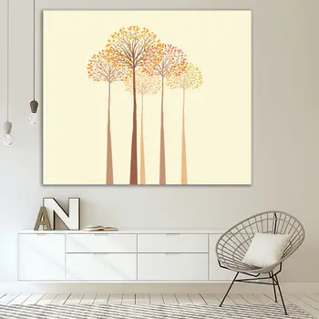Tapiserie Copaci Înalți în Toamna Frunze de Aur Pădure Sălbatice, Natura, Peisaj, Artă Decorativă Bej Maro Galben