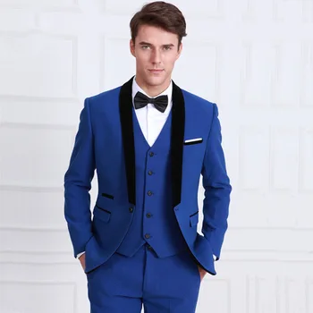 Stil clasic, Un Buton Albastru Regal Mire Costume Cavalerii de onoare Bărbați Nunta Bal Costume Mire (Sacou+Pantaloni+Vesta+Cravata)