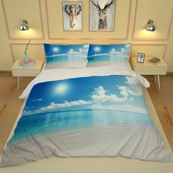 Elegant Home Textile Set de lenjerie de Pat lenjerie de Pat Cearceaf de Pat albastru de pe litoral 3d set de lenjerie de pat de pernă acoperă