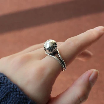 S argint vânt rece manual neregulate în formă de minge buna de transfer de șase-cuvânt de deschidere reglabil pentru femei inel