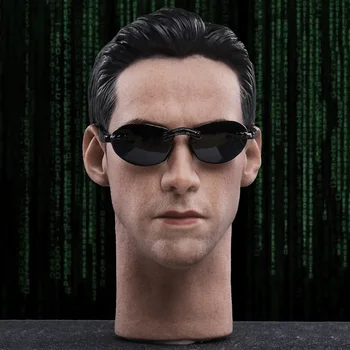Colectie În Stoc 1/6 Cifră de sex Masculin Accesoriu JX033 Keanu Reeves Din Matrix Neo Cap Sculpta Modelul Cu Ochelari de 12
