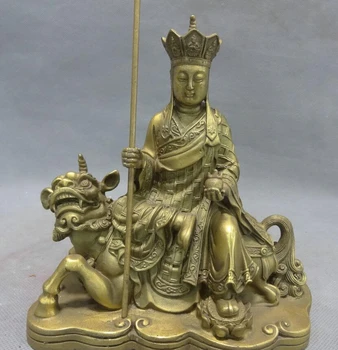 Cântec voge gem S2421 China Budist Alamă Tang Seng Călugăr Ksitigarbha Ride Lion Unicorn Statuie
