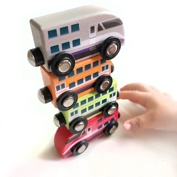 4buc tren din Lemn magnetic link-ul poate fi conectat la set de tren din lemn urmări jucarie copii puzzle mână împinge delicat mașină de jucărie