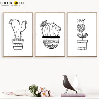 COLORMOON Cactus Ghivece cu Plante Wall Art Print Panza Pictura Nordic Alb Și Negru Poster Poze de Perete Pentru Living Decorul Camerei