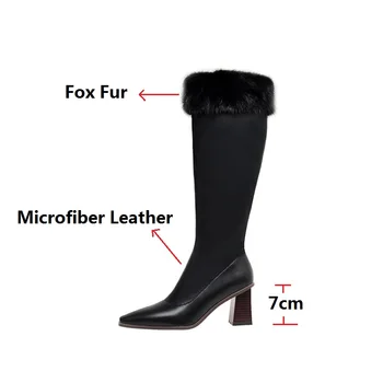 LeShion De Chanmeb 2021 Înaltă Calitate Din Microfibre Din Piele De Vulpe Blană De Genunchi Cizme Înalte Cu Toc Femei Lână Cald Snow Boot Pantofi