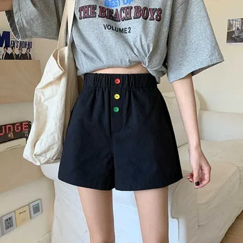 Pantaloni scurți Femei Butonul Solid Chic Simplu Dulce Talie Mare Toate-meci Vrac Elevii coreeană Stil Harajuku de zi cu Zi Streetwear Ulzzang
