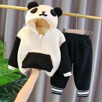 2020 2 buc Baieti Fete Panda Set de Iarna Plus Catifea Îngroșarea Pijamale de Iarnă pentru Băieți și Fete Zâmbet Îmbrăcăminte Costum BP9