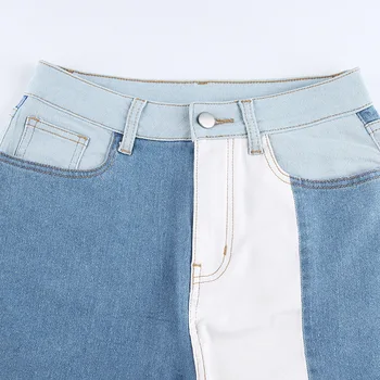 NCLAGEN Albastru Și Alb Îmbinat Blugi Femei Vintage Slin Fitness Talie Mare Casual Pantaloni din Denim 2020 Moda Femei Pantaloni