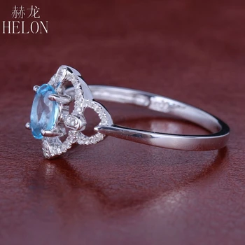 HELON Solid 10K Aur Alb Impecabil Oval 4x6mm Autentic Natural Topaz Albastru & de Logodna cu Diamant de Nunta pentru Femei la Modă de Bijuterii Ring