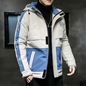 2020 nou Stil Safari purta bumbac căptușit jacheta barbati ediție Coreea de mari dimensiuni imprimate barbati down Parka,Două straturi