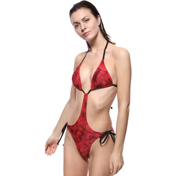 Noul triunghi bikini imprimare sexy-o bucată lega înapoi costume de baie costume de baie recurs