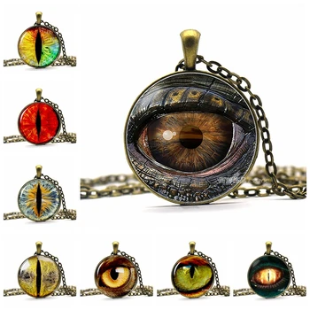 3 D Dragon Rău Ochi de Sticlă Cabochon Colier Ochi de Șarpe Pandantiv Vintage Bronz Lanț Colier pentru Barbati Femei Cadou Creativ