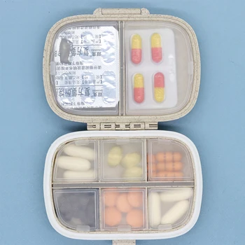 8 grile organizator recipient pentru tablete de călătorie cutie cu inel de Etanșare cutie Mica pentru tablete paie de Grâu recipient pentru medicamente