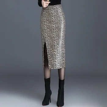 Fuste femei secțiunea lung leopard fusta split talie inalta fusta de piele de sex feminin 2021new toamna și iarna era subțire