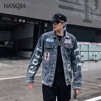 Coreeană Barbati Jacheta Denim Harajuku Streetwear Hip Hop Graffiti Jachete si Paltoane pentru Femei de sex Masculin 2019 Cuplu Vrac Denim, Jachete
