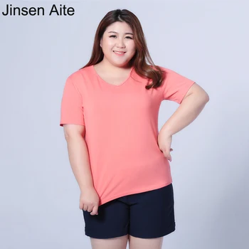 Malaele Aite Plus Dimensiune 3XL-7XL Bumbac pentru Femei T-shirt Solide de Mari Dimensiuni Maneci Scurte 2018 Vara Noi Casual Femei Tee Topuri JS138