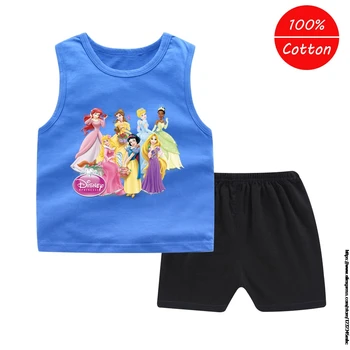 Disney Princess Fete De Vară De Îmbrăcăminte Seturi De Îmbrăcăminte Pentru Copii De Moda Pentru Copii Desene Animate Vesta T-Shirt, Pantaloni Scurți Copilul Bumbac Sport