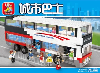 Blocurile autobuz 0335 de lux autobuz double-decker educative pentru copii de asamblare jucarii