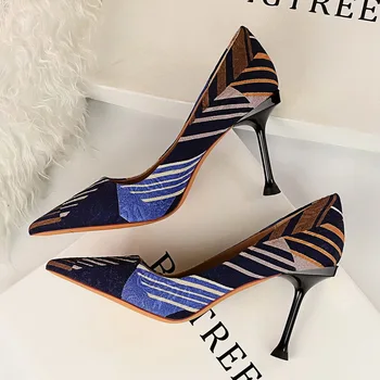 2019 Moda Femei Pompe de Pantofi Rochie Sexy Retro de Culoare de potrivire Turma Subliniat Toe Tocuri Subtiri de 10 cm Tocuri inalte Femei Pantofi de Nunta