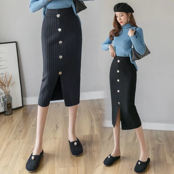 Femei de moda fuste 2020 toamna și iarna nou high-talie fuste tricotate split mid-lungime fire de lână fusta sac de șold