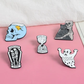 Punk Email pin Clepsidra schelet care deține pisica iubita rever brosa Bijuterii craniu pentru Totdeauna în mormânt Drăguț fantomă insigna Potrivit oricine