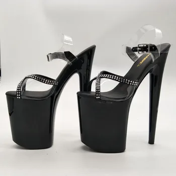 LAIJIANJINXIA Noul Negru Rransparent vopsea de Copt sandale pentru Femei Stras Rotund toe Glitter 23CM pantofi cu toc Înalt