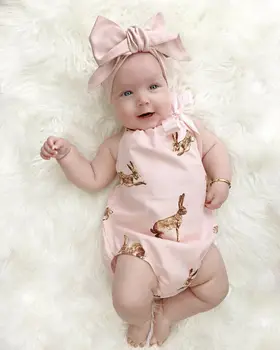 De paști haine pentru Nou-născut Fete longly Iepure Roz Salopetă fără mâneci Căpăstru Salopeta bentita Tinutele Sunsuit