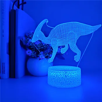 Dinozaur Parasaurus Iluzia 3D Lampă 7 Schimbare de Culoare de la Distanță Touch LED Lumina de Noapte pentru Copii de Dormit Decor de Crăciun Cadouri Ceas de Bază Lampă