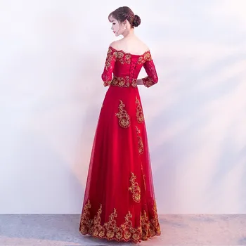 Roșu Dantelă Broderie Stil Oriental Rochii de Mireasa Chineză de Epocă, Nunta Traditionala Cheongsam Rochie Lungă Qipao Plus Dimensiune XS-3XL
