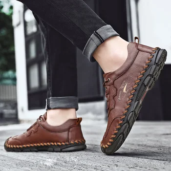 Toamna Noua Barbati Pantofi Casual Stil Britanic Pantofi pentru Bărbați Dantela-up Confortabil pentru Bărbați Pantofi Plat din Piele lucrate Manual Zapatos De Hombre