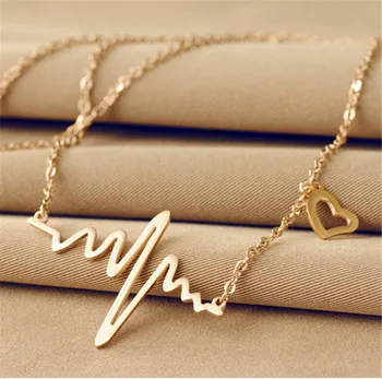 ECG Colier Dragoste Inima în Formă de Oțel de Titan Inimii Inima Pandantiv Inima Clavicula Lanț de Bijuterii de Aur de Culoare