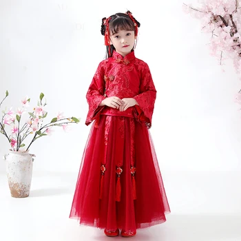 Roșu Chinez Fete Printesa Eleganta Din Dantela Rochie De Petrecere Copil Rochie Fete Printesa Rochie De Vacanță De Anul Nou Rochii Fete Pentru Copii