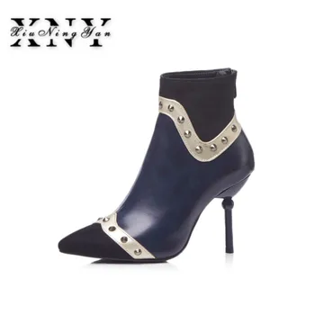XIUNINGYAN Nou Design Femeile Chelsea Cizme Negre a Subliniat Toe Tocuri inalte Pantofi de Primavara Toamna Femei Glezna Cizme de Mari Dimensiuni 34 - 46