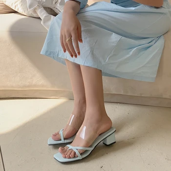 Moda Vara Femei Slide-Uri În Aer Liber Casual Femei Papuci Low-Toc Patrat De Santal Doamnelor Diapozitive Rochie Pantofi De Pompe De Sex Feminin Catâri