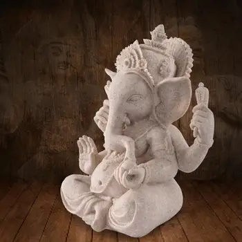 Sculptate de mână, Gresie Așezat Ganesh Buddha Zeitate Elefant Statuie Decor Fantastic Hindus Pentru Colectarea Stare Bună J3E6