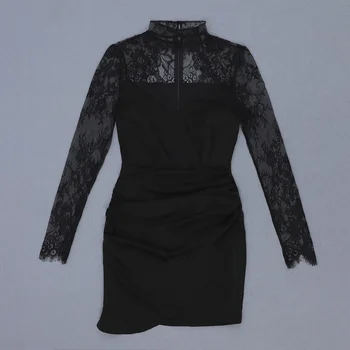 2020 New Sosire Femei dantelă neagră v gatului maneca lunga Vestidos Celebritate petrecere de seara rochie bodycon rochii de dropshipping