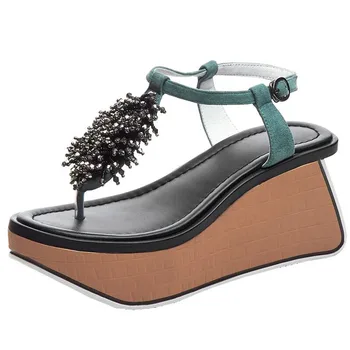 2020 Nou Ștrasuri Din Mărgele Fund Gros Sandale De Vara Pentru Femei Beach Pene De Pantofi Sexy Cu Toc Flip Fops Xy20-76