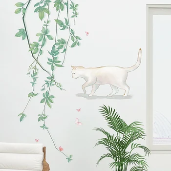 [SHIJUEHEZI] Planta Verde Frunze de Autocolante de Perete DIY Pisica Animal Decalcomanii de Perete pentru Camera de zi Dormitor Copil Pepinieră Decorarea Casei