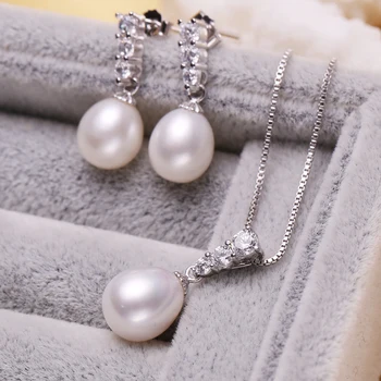 FENASY Naturale de apă Dulce Pearl Seturi de Bijuterii Argint 925 Cercei Picătură Pandantiv Coliere Pentru Femei seturi de Bijuterii de Nunta