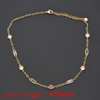 Aur de moda colier încrustat cu dreptunghiuri colorate si rotunde zircon spumante simplu de personalitate potrivite pentru femei bijuterii