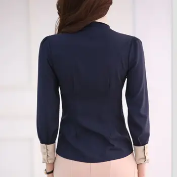 2019 Coreean Casual Bluza Cu Maneca Lunga Elegante Femei, Topuri Femei Subțire Cămașă Albastră