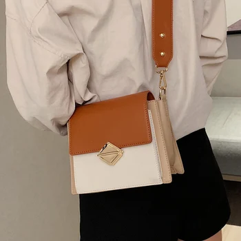 Moda culoare de contrast pătrat mic sac de simplu largă curea de umăr geanta Messenger genti noi 2019ins bandă largă