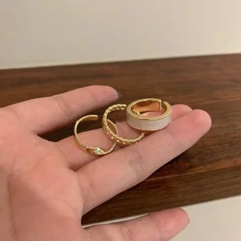 Real placare cu aur de moda inel simplu, inel din trei piese combinație de moda de deschidere reglabil degetul arătător ring inel sălbatice
