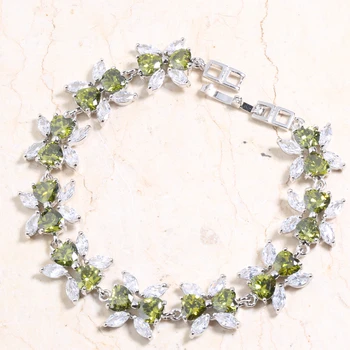 Elegant Fluture Verde Peridot Zircon Placat Cu Argint Argent Link-Ul Lanț Brățară 6 7 Inch L10013