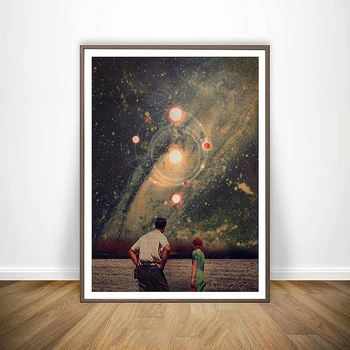 Cerul De Noapte Printuri De Arta Pământ Panza Pictura Suprarealism Galaxy Space Moon Poster De Arta De Perete Imagine Bazin Cosmic Sci-Fi, Decor Acasă