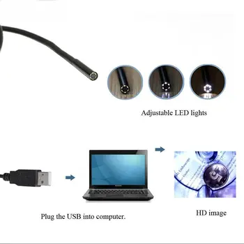 Endoscop USB Mini Borescope 6 rezistent la apa Led-uri Reglabile Snake Camera de Inspecție pentru Calculator PC Fereastra 2m Cablu