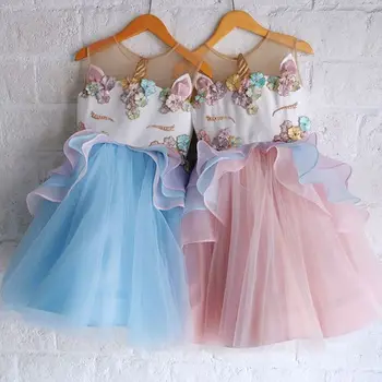 2018 Copii Drăguț Copil Fete Dress Șifon domnisoara de Onoare Petrecere Princess Girl Dress fără Mâneci Rochie de Vara din Dantela Tul Costum 0-6Y