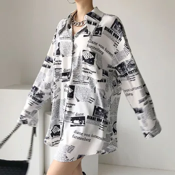 Gagaok Femei Bluze 2021 Primavara Toamna Anului Nou Streetwear Lungi Rever Imprimare Tricouri Largi Harajuku Casual Sălbatice Moda Coreeană Bluza